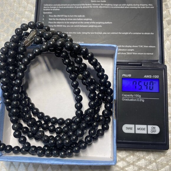 Vintage Black Jade Necklace 3 Strand w/ Magnetite & 925 Silver Clasp - Picture 2 of 12